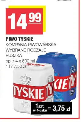 Piwo Tyskie 4-pak 500 ml promocja w SPAR