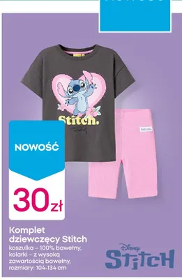 Komplet dziewczęcy Stitch koszulka 100% bawełny kolarki z wysoką zawartością bawełny rozmiary 104-134cm promocja w Pepco