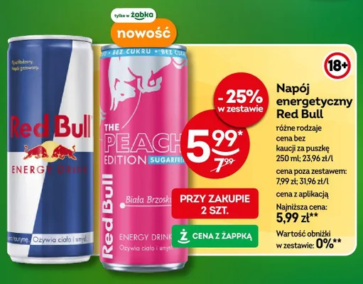 Napój energetyczny Red Bull The Peach Edition Sugarfree promocja w Żabka