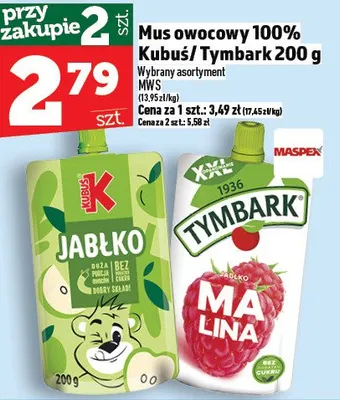 Mus owocowy 100% kubuś/tymbark 200g promocja w TOPAZ