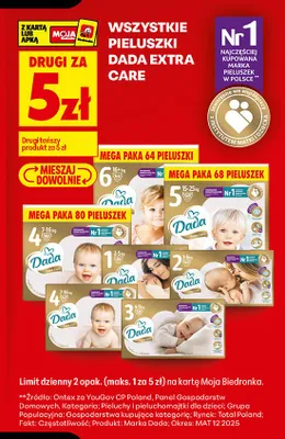 Pieluszki Dada Extra Care 2 promocja w Biedronka
