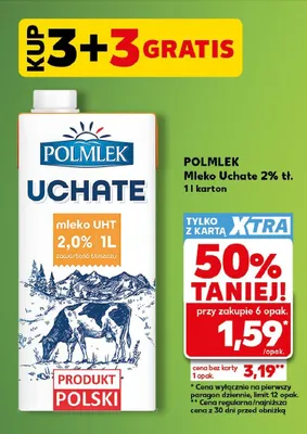 Mleko UHT Uchate 2% Polmlek promocja w Kaufland