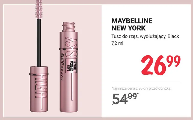 Tusz do rzęs wydłużający Black MAYBELLINE NEW YORK promocja w Rossmann