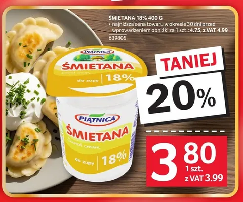 Śmietana 18% Piątnica promocja w Selgros