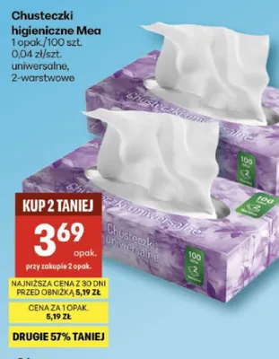 Chusteczki higieniczne uniwersalne 2-warstwowe promocja w Delikatesy Centrum