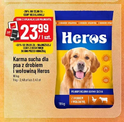 Karma sucha dla psa Heros z drobiem i wołowiną promocja w POLOmarket