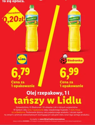 Olej rzepakowy Kujawski promocja w Lidl