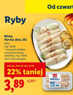 Mintaj filet bez skóry XXL promocja w Lidl