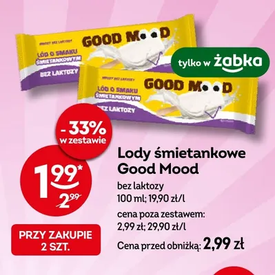 Lody śmietankowe Good Mood bez laktozy promocja w Żabka