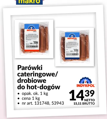 Parówki drobiowe do hot-dogów Indykpol promocja w Makro