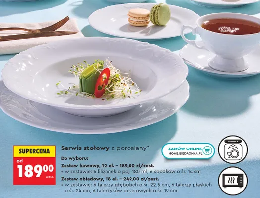 Serwis stołowy z porcelany, zestaw kawowy, 12 el. promocja w Biedronka