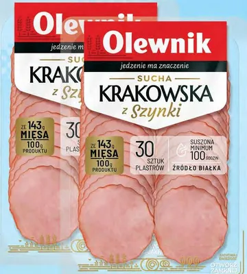 Kiełbasa Krakowska sucha z szynki Olewnik promocja w Dino
