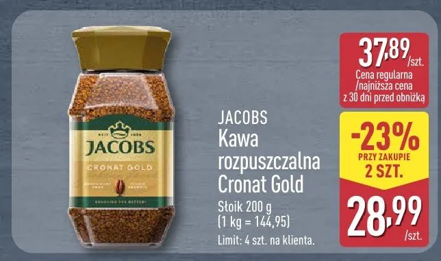 Kawa rozpuszczalna Jacobs Cronat Gold promocja w Aldi