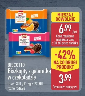 Biszkopty z galaretką w czekoladzie wiśniowe Biscotto promocja w Aldi
