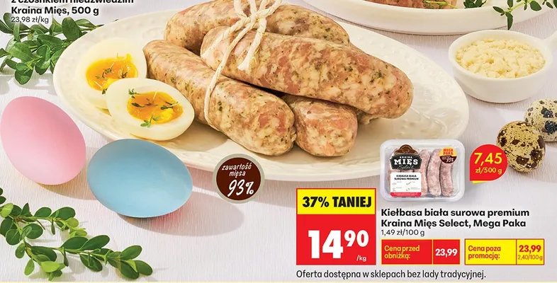 Kiełbasa biała surowa premium Kraina Mięs Select, Mega Paka promocja w Biedronka