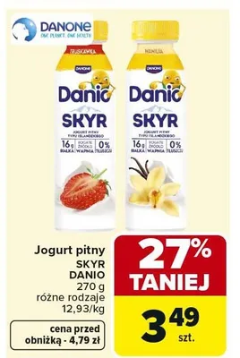 Jogurt pitny SKYR DANIO 270g różne rodzaje promocja w Carrefour