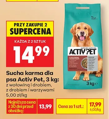 Sucha karma dla psa z wołowiną i drobiem, z drobiem i warzywami promocja w Biedronka