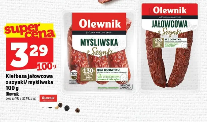 Kiełbasa jałowcowa z szynki Olewnik promocja w TOPAZ