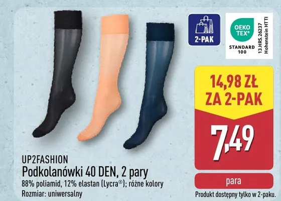 Podkolanówki 40 DEN, 2 pary promocja w Aldi