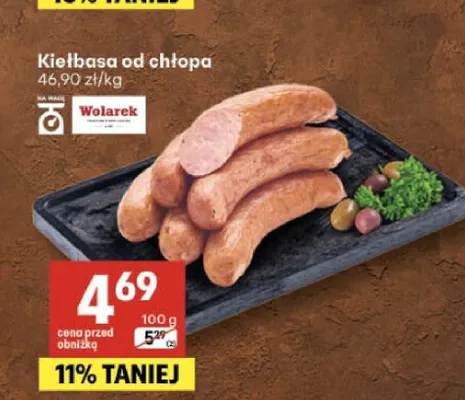 Kiełbasa od chłopa Wolarek promocja w Delikatesy Centrum