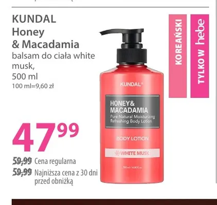 Balsam do ciała white musk Honey & Macadamia Kundal promocja w Hebe