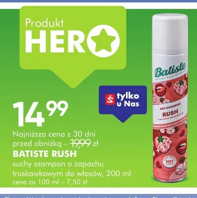 Suchy szampon o zapachu truskawkowym do włosów Rush Batiste promocja w Super-Pharm