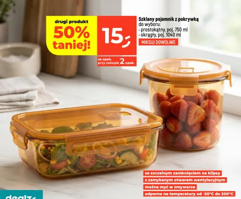 Szklany pojemnik z pokrywką prostokątny 750 ml promocja w Dealz