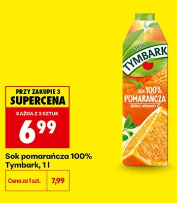 Sok pomarańczowy 100% Tymbark promocja w Biedronka
