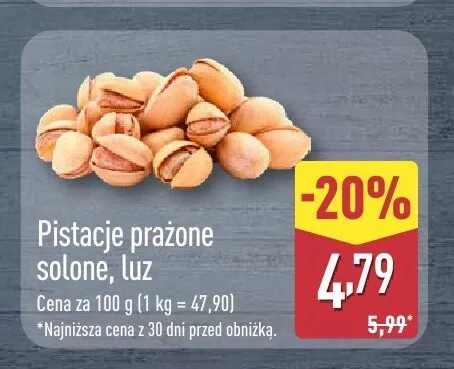 Pistacje prażone solone luz promocja w Aldi