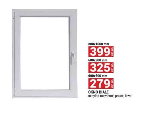 Okno białe uchylno-rozwierne 800x1000 mm promocja w Merkury Market