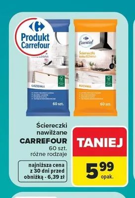 Ściereczki nawilżane Carrefour Essential Łazienka promocja w Carrefour Market