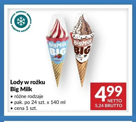Lody w rożku Big Milk promocja w Makro