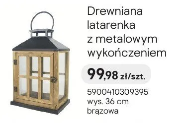 Drewniana latarenka z metalowym wykończeniem brązowa promocja w Castorama