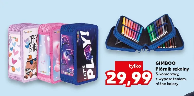 Piórnik szkolny 3-komorowy z wyposażeniem GIMBOO promocja w Kaufland