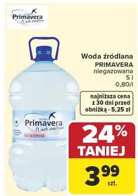 Woda źródlana Primavera niegazowana promocja w Carrefour