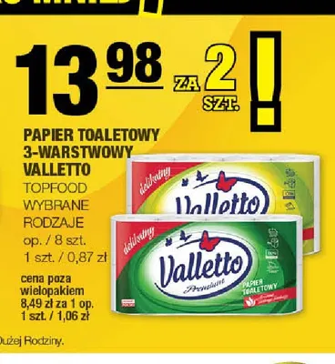 Papier toaletowy 3-warstwowy Valletto promocja w SPAR