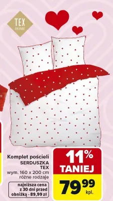 Komplet pościeli Serduszka wym. 160 x 200 cm różne rodzaje promocja w Carrefour