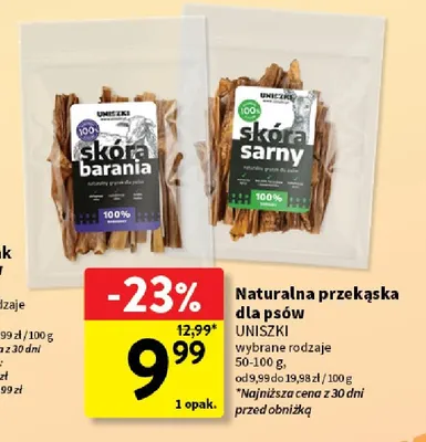Naturalna przekąska dla psów skóra barania Uniszki promocja w Intermarche