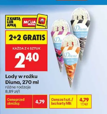 Lody w rożku Diuna promocja w Biedronka