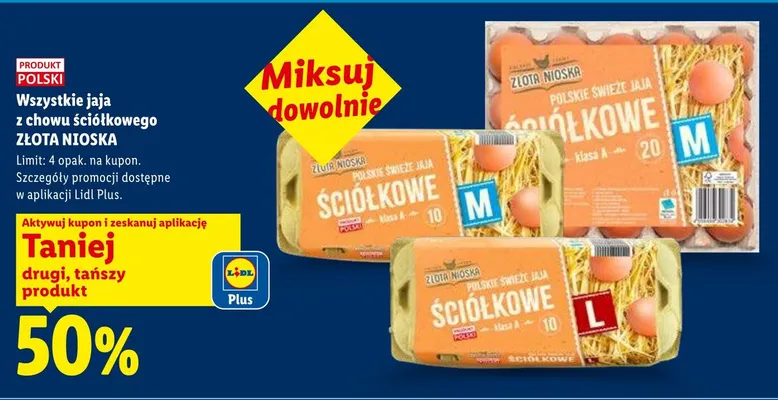 Jaja z chowu ściółkowego Złota Nioska promocja w Lidl