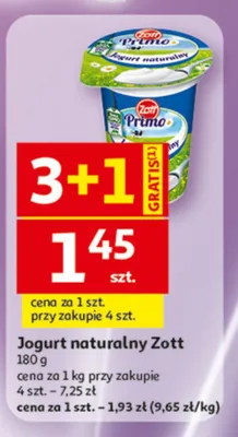 Jogurt naturalny Zott Primo promocja w Auchan
