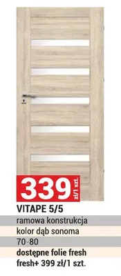Drzwi VITAPE 5/5 ramowa konstrukcja kolor dąb sonoma 70-80 promocja w Merkury Market