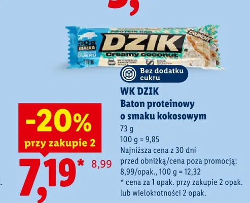 Baton proteinowy WK Dzik o smaku kokosowym bez dodatku cukru promocja w Lidl