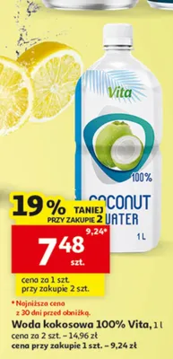 Woda kokosowa 100% Vita promocja w Auchan
