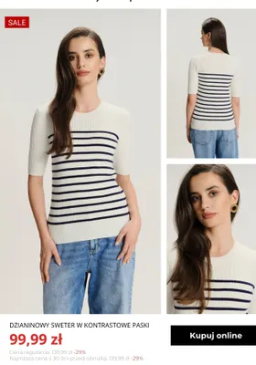 Dzianinowy sweter w kontrastowe paski Greenpoint promocja w Greenpoint