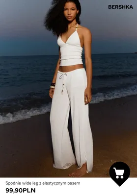 Spodnie wide leg z elastycznym pasem Bershka promocja w Bershka