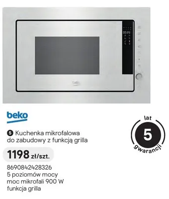 Kuchenka mikrofalowa do zabudowy z funkcją grilla beko promocja w Castorama