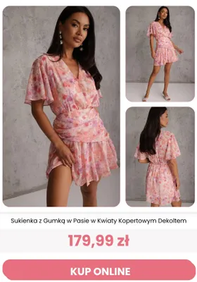 Sukienka z gumką w pasie w kwiaty kopertowym dekoltem Reneé promocja w Renee
