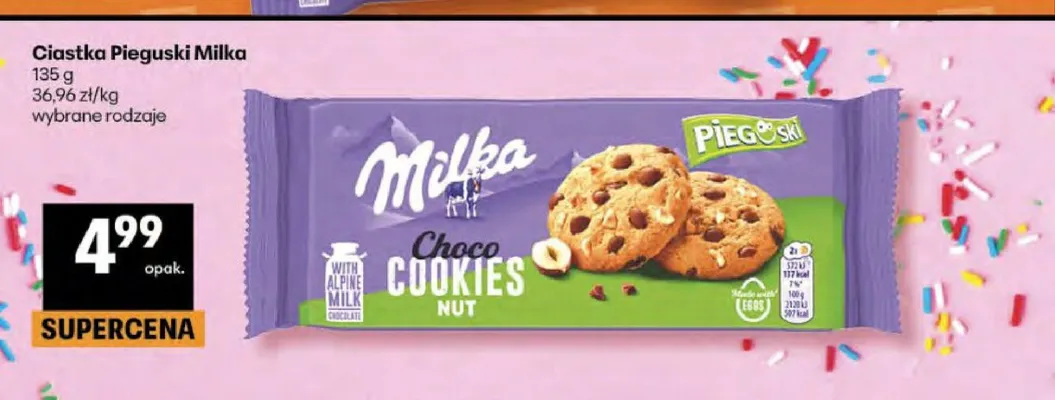 Ciastka Pieguski Milka Choco Cookies Nut promocja w Delikatesy Centrum