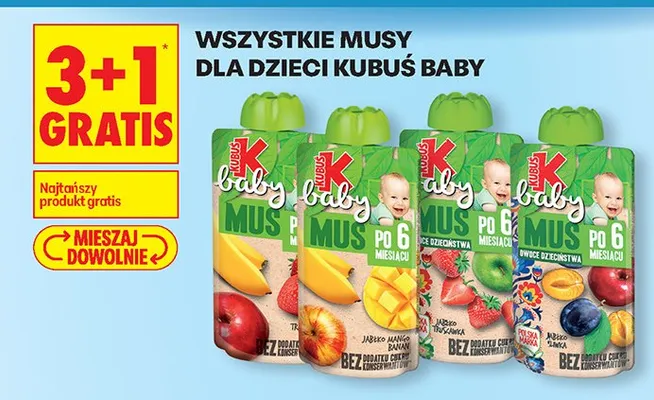Wszystkie musy dla dzieci 3+1 GRATIS promocja w Biedronka